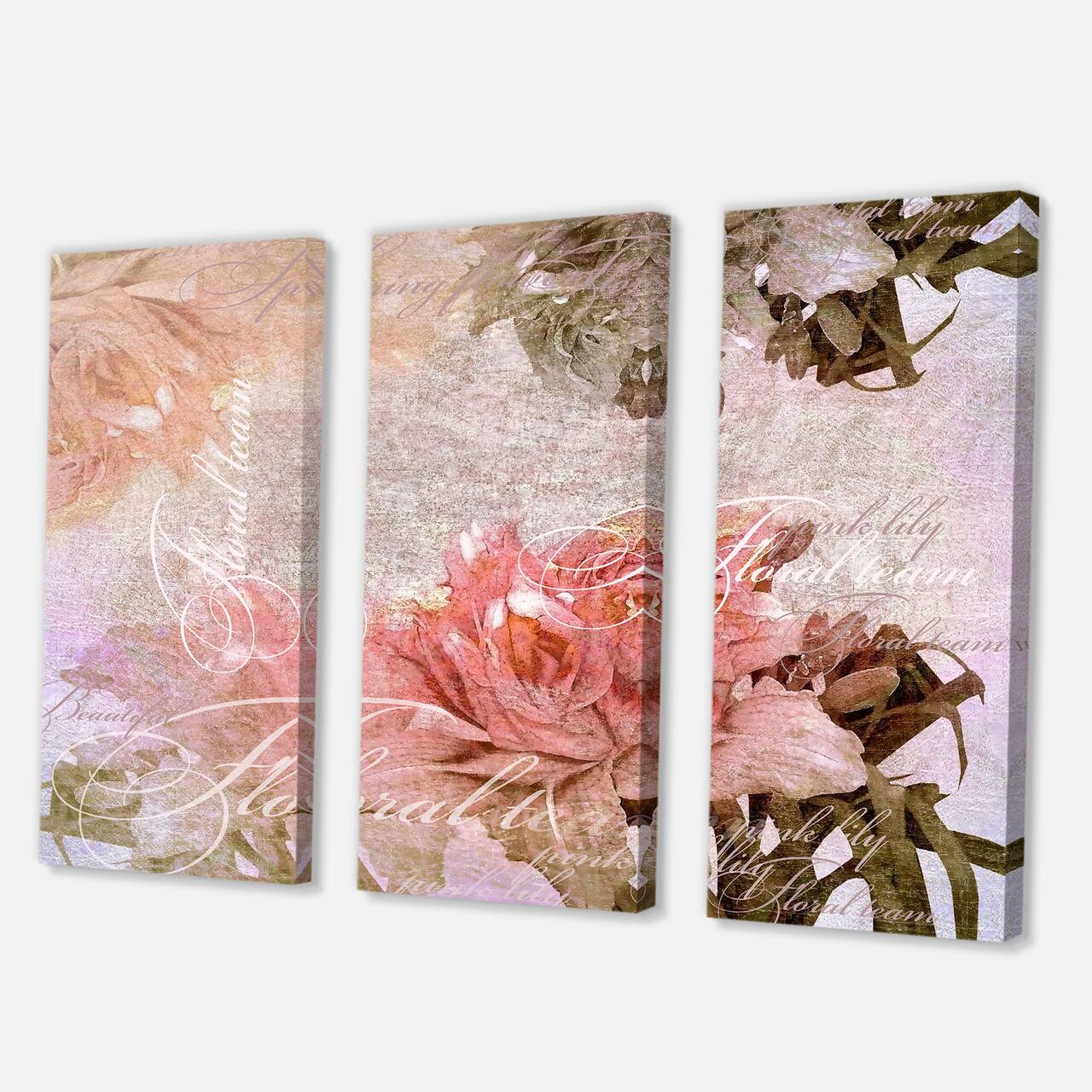 Designart - Vintage Flowers In Pastel Colours - Traditional Canvas Wall Art Print